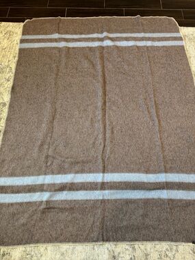 Incalpaca Alpaca Wool Cotton Cozy Brown Blanket with Light Blue Stripes 80X